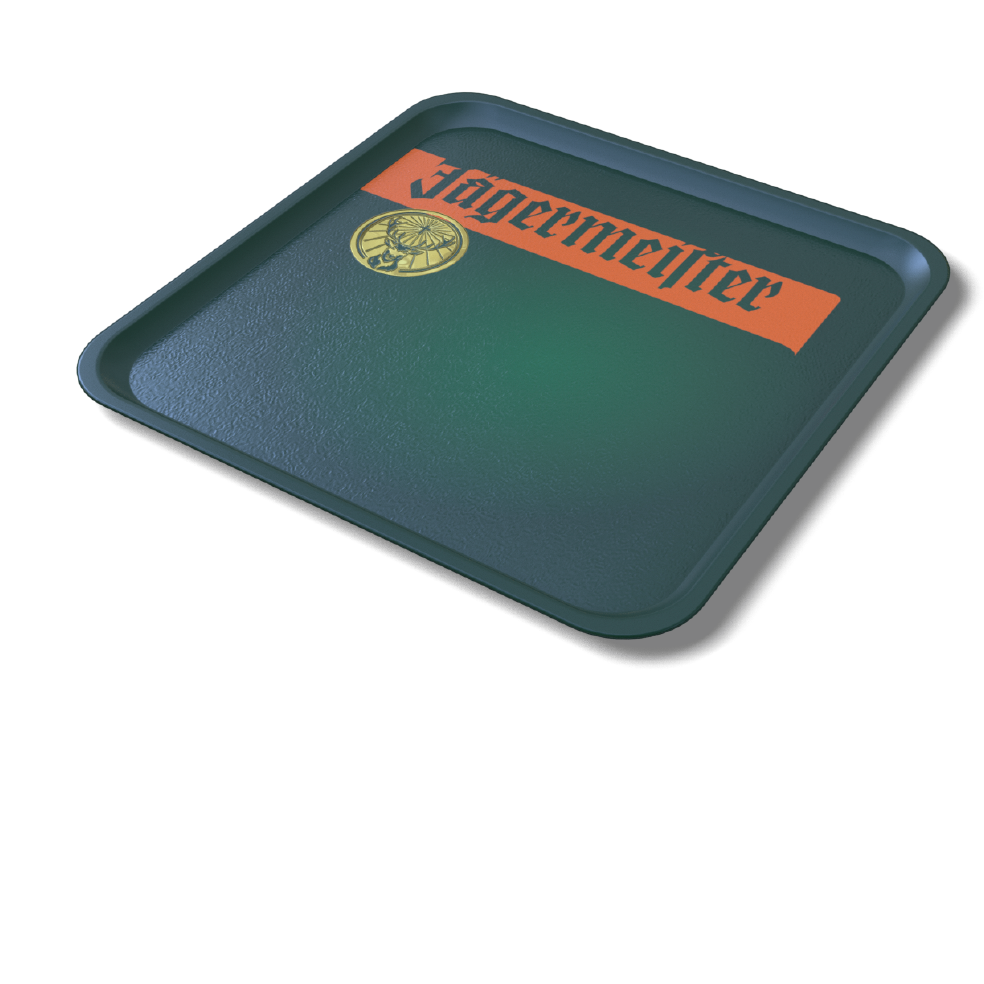 Tablett mit dem Logo von Jägermeister