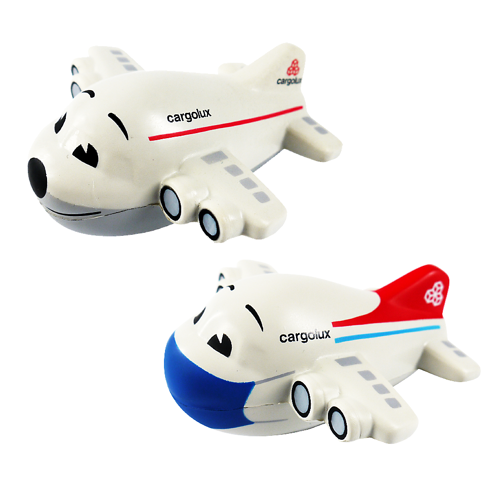 Knautschfiguren in Form von Flugzeugen mit dem Logo von cargolux