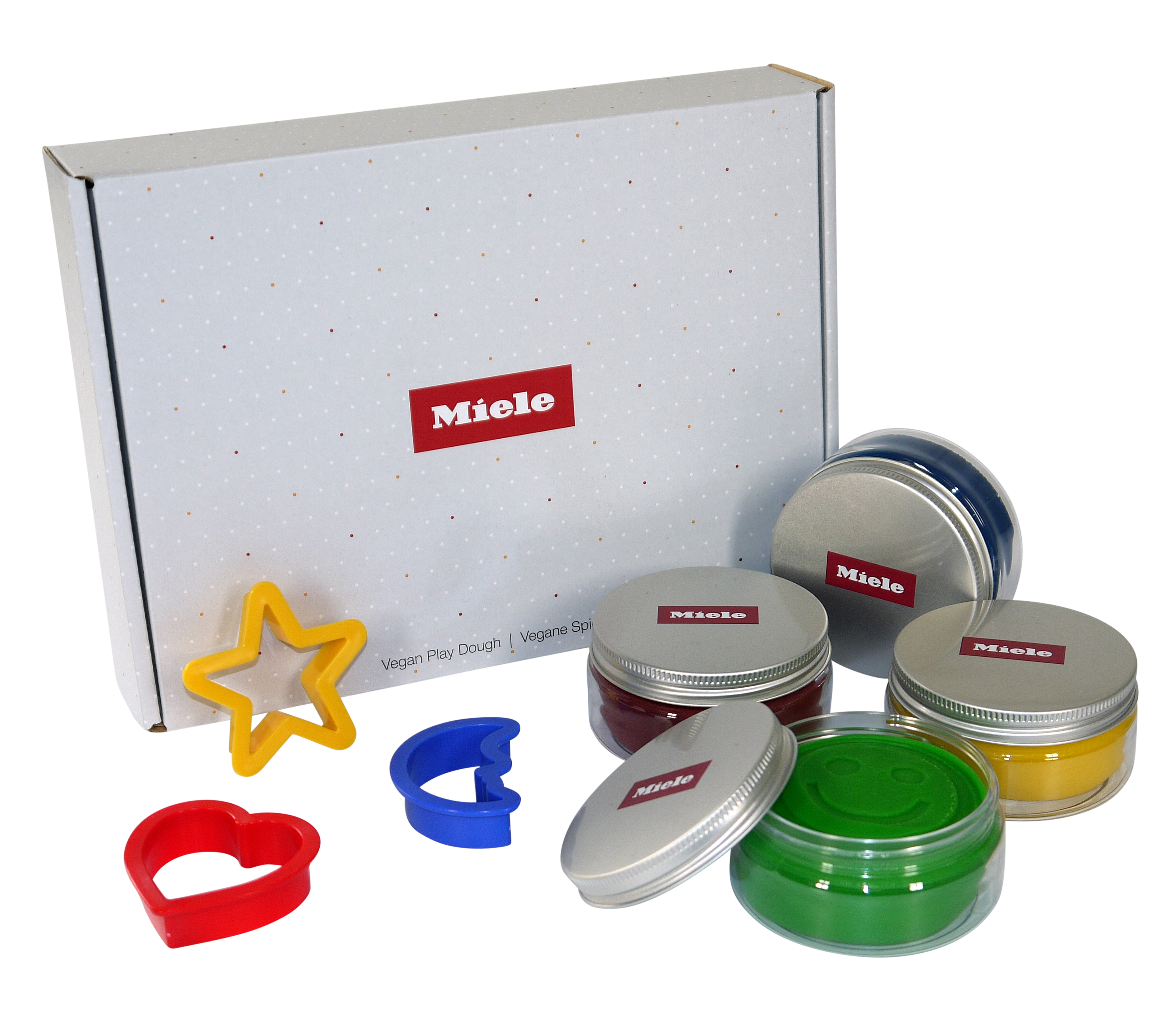 Spielknete mit Verpackungsbox und dem Logo von Miele