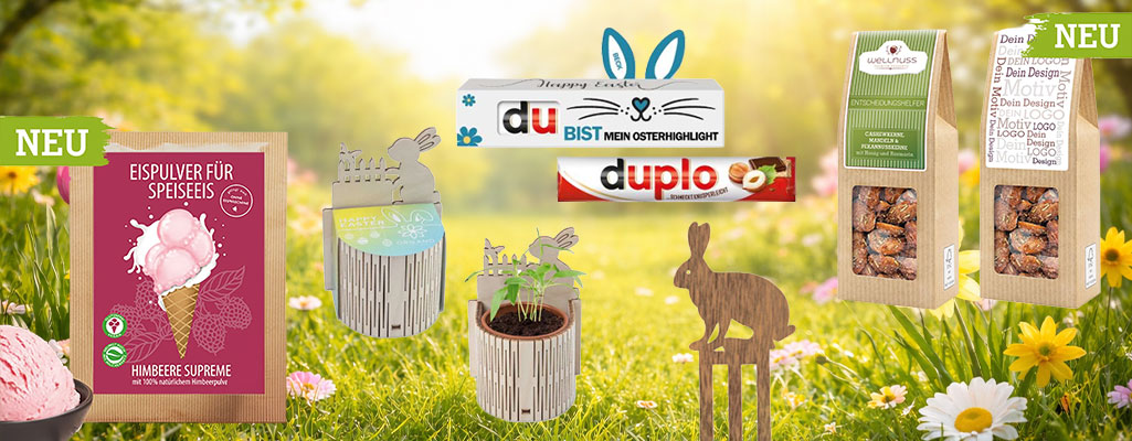 Collage verschiedener Werbeartikel für Ostern