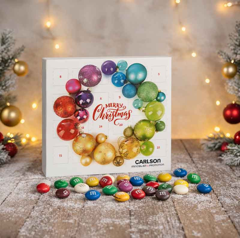 Adventskalender als Werbeartikel reinpapier®-Mini-Adventskalender-mit-personalisierten-M&M´s®-Schokolinsen