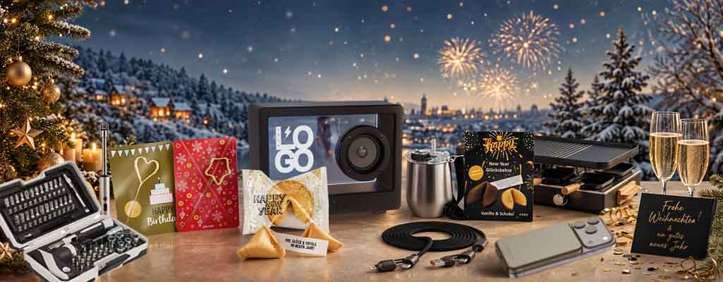 Werbeartikel für Weihnachten und Silvester - Collage
